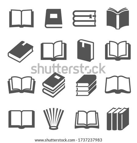 Books open, closed black icons set on white. Literature, publishing house, library pictograms collection. Reading festival, club logos. Writing competition vector for infographic, web. Top, side view.