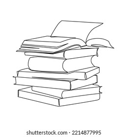 Los libros están abriendo minimalistas dibujados a mano. Un montón de libros minimalistas con líneas dibujadas a mano.  Dibujar con una sola línea de ilustración Vector.  Dibujar con una línea.