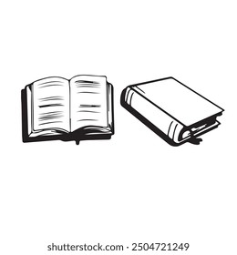 Books outline sketch set. Bookstore, library line symbols. Pile of books silhouettes. Closed and open books. Library, book shop icons.