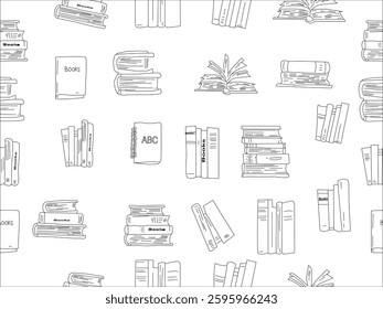 Books outline sketch set. Bookstore, library line symbols. Pile of books silhouettes. Closed and open books. Library, book shop icons. Set of books doodles. Hand drawn library doodle set. Vintage 