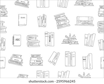 Books outline sketch set. Bookstore, library line symbols. Pile of books silhouettes. Closed and open books. Library, book shop icons. Set of books doodles. Hand drawn library doodle set. Vintage 