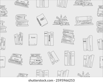 Books outline sketch set. Bookstore, library line symbols. Pile of books silhouettes. Closed and open books. Library, book shop icons. Set of books doodles. Hand drawn library doodle set. Vintage 