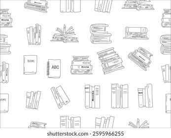 Books outline sketch set. Bookstore, library line symbols. Pile of books silhouettes. Closed and open books. Library, book shop icons. Set of books doodles. Hand drawn library doodle set. Vintage 