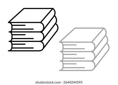 Books outline sketch set. A Stack of books in simple design, Bookstore, library line symbols. Pile of books silhouettes. Closed and open books. Library, book shop icons.on gray, black white background