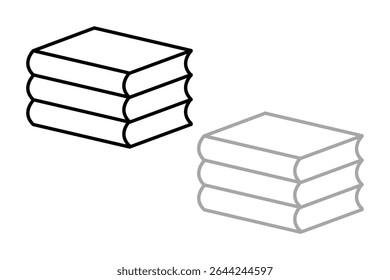 Books outline sketch set. A Stack of books in simple design, Bookstore, library line symbols. Pile of books silhouettes. Closed and open books. Library, book shop icons.on gray, black white background