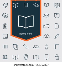 books outline, thin, flat, digital icon set for web and mobile