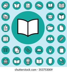 books outline, thin, flat, digital icon set for web and mobile