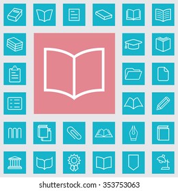 books outline, thin, flat, digital icon set for web and mobile