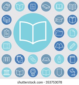 books outline, thin, flat, digital icon set for web and mobile