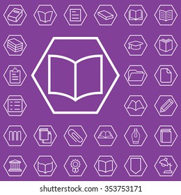 books outline, thin, flat, digital icon set for web and mobile