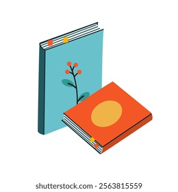 Books, pair of notebooks, diary. Lifestyle home interior clip art.