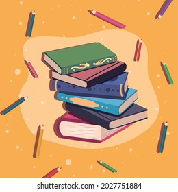 books and pattern pencils literacy icons