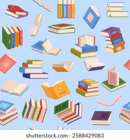 Books pattern. vector seamless background with stack opened and closed books. literature concept