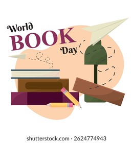 Books pencils paper art. Vector illustration