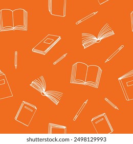 books and pencils seamless pattern. hand drawn doodle style. vector, minimalism, monochrome. reading, education, bookstore, science