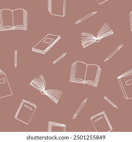 books and pencils seamless pattern. hand drawn doodle style.
