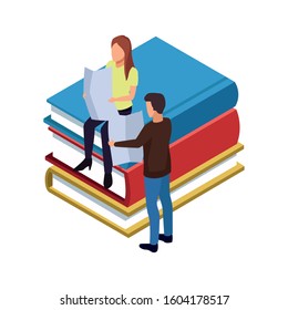 books and people reading around over white background, vector illustration