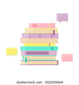 Books pile and bookmark with speech bubble. Books infographic. Vector illustration.