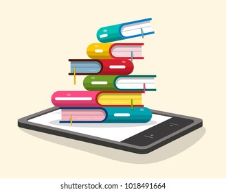 Books Pile with E-book Reader. Vector Flat Design Ebooks Illustration.