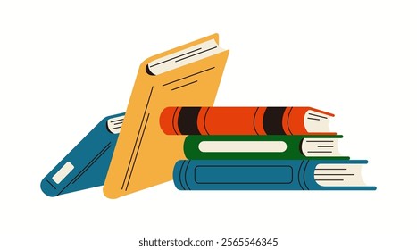 Books pile in library flat color vector objects. Education material for students. Bookstore literature illustration on white background