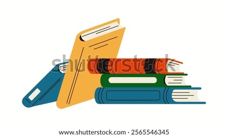 Books pile in library flat color vector objects. Education material for students. Bookstore literature illustration on white background