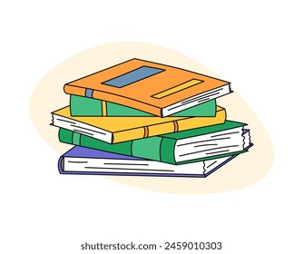 Books pile vector doodle illustration. Hand drawn design elements isolatedon white backgrouns. Love reading books concept. 
