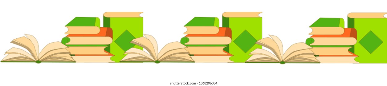 books piles and opened books long curb on white background
