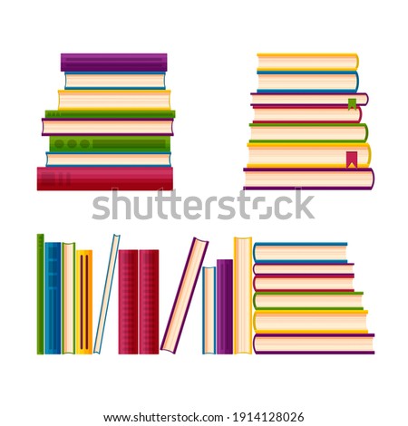 Books piles for a stack. Library books in cartoon style. Vector illustration isolated on white background