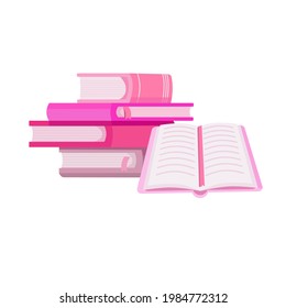 Libros rosas. Abrir libro. Diseño de ilustración de vector