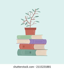 Books with plant vector,illustration for stock.Books vector.