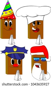 Books with praying hands. Cartoon book collection with costume faces. Expressions vector set.