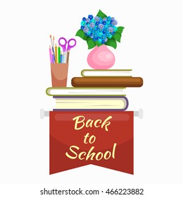 Books in public library, back to school and education concept in card or banner