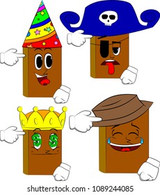 Books puting an imaginary gun to his head. Cartoon book collection with costume faces. Expressions vector set.