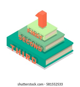 Books pyramid infographic. New 3d colorful books and tutorials pedestal. Isometric flat monument classbooks and textbooks icon. Education symbol logo. Illustration vector art.