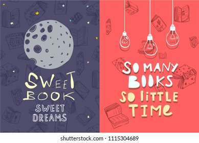 Books Quotes Leaflets designs. Ready Template for cards flysheets, flyer. Vector illustration.