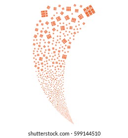 Books random fireworks stream. Vector illustration style is flat orange iconic symbols on a white background. Object fountain done from scattered symbols.