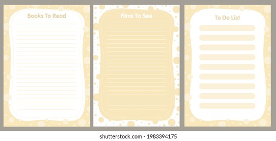 Books to read. Films to see. To do list. Pages for the Planner.