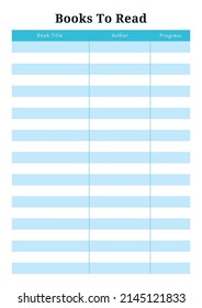 Books to Read List. Printable reading planner for journal page, habit tracker, daily planner template, blank for notebook. 
