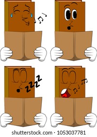 Books reading a book. Cartoon book collection with various faces. Expressions vector set.