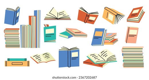 Books and reading color concept. Textbooks for academic studies. Digital illustrations for web page, mobile app, promo.