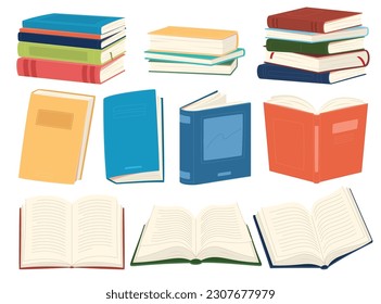 Books for reading. Educational textbooks for acquiring knowledge. Paper carriers of the text. Vector illustration