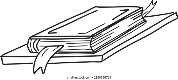 Books reading hand drawn set graphics black and white doodle sketch coloring antistress stickers separately on white 