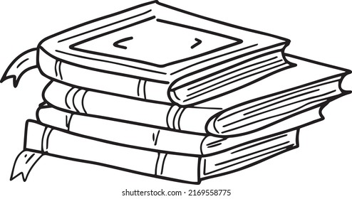 Books reading hand drawn set graphics black and white doodle sketch coloring antistress stickers separately on white 
