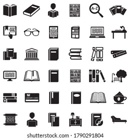 Books And Reading Icons. Black Flat Design. Vector Illustration.
