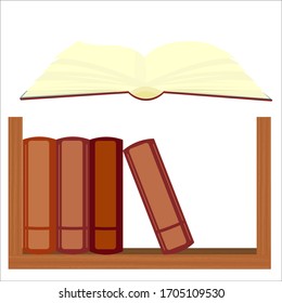 Books and reading kit. Textbooks for academic studies, shelves, interior design elements isolated on a white background. Flat colorful vector illustration.