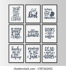 Books and reading lettering set Hand drawn typography poster. Conceptual handwritten phrase T shirt hand lettered calligraphic design. Inspirational vector