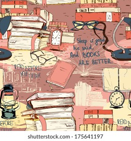Books reading seamless background pattern vector illustration