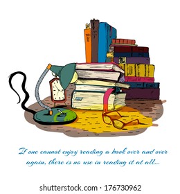 Books reading still life with book stacks isolated vector illustration