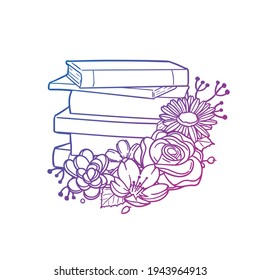 Books Rose Flower with Vintage Literature Design. Knowledge Floral frame ornament vector style. Decoration Design Wreath illustration.