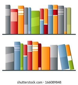 Books in a row on white background. Vector illustration